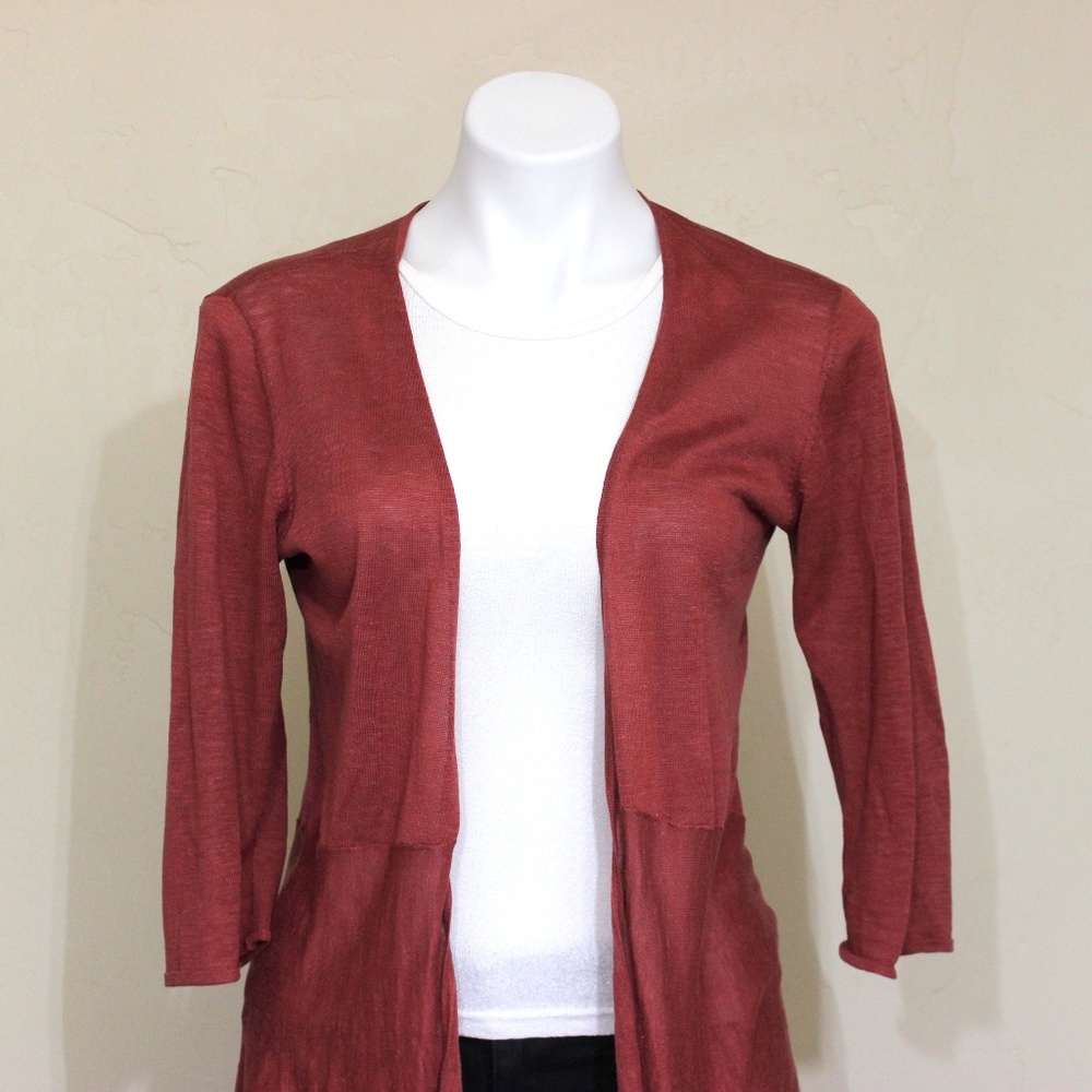 Eileen Fisher Silk Linen Open Front Knit Cardigan - Picture 3 of 8